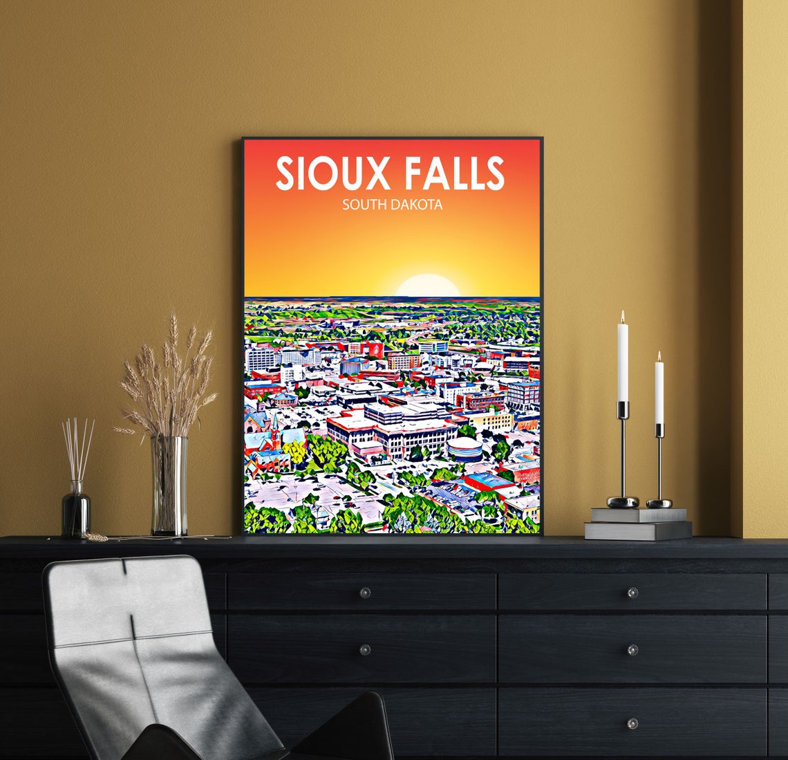 Sioux Falls South Dakota Sunset Skyline Downtown Sketch Poster - Image 2