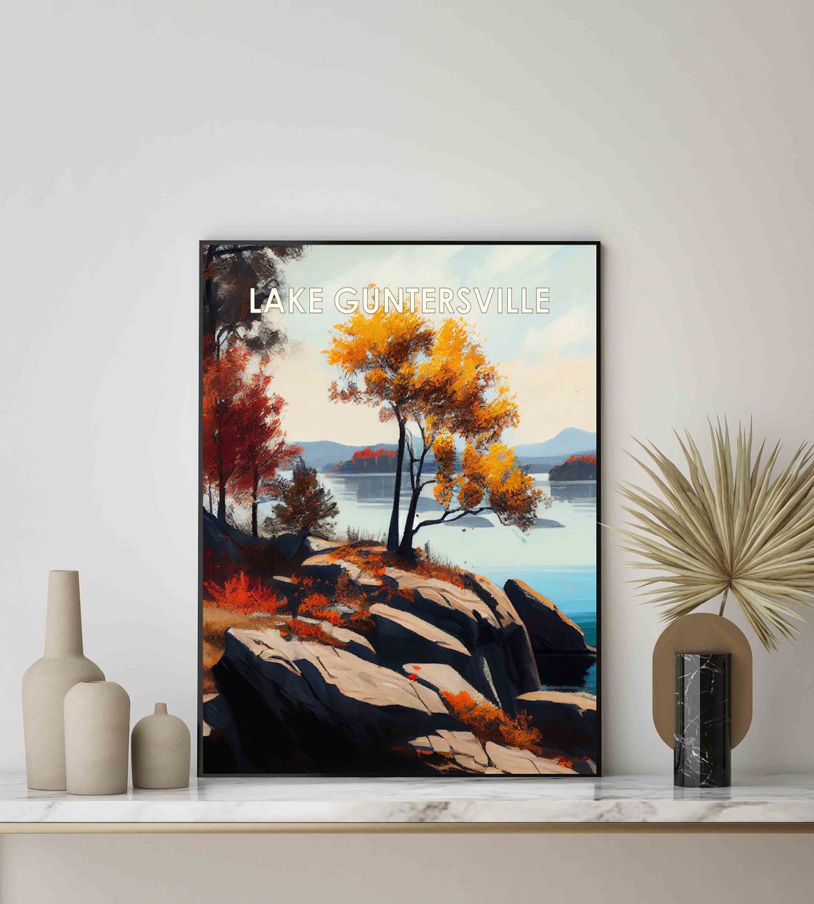 Lake Guntersville Alabama Retro Art Print Lake Guntersville Alabama Wall Art Illustration Vintage 1960s Design Poster Artwork - Image 2