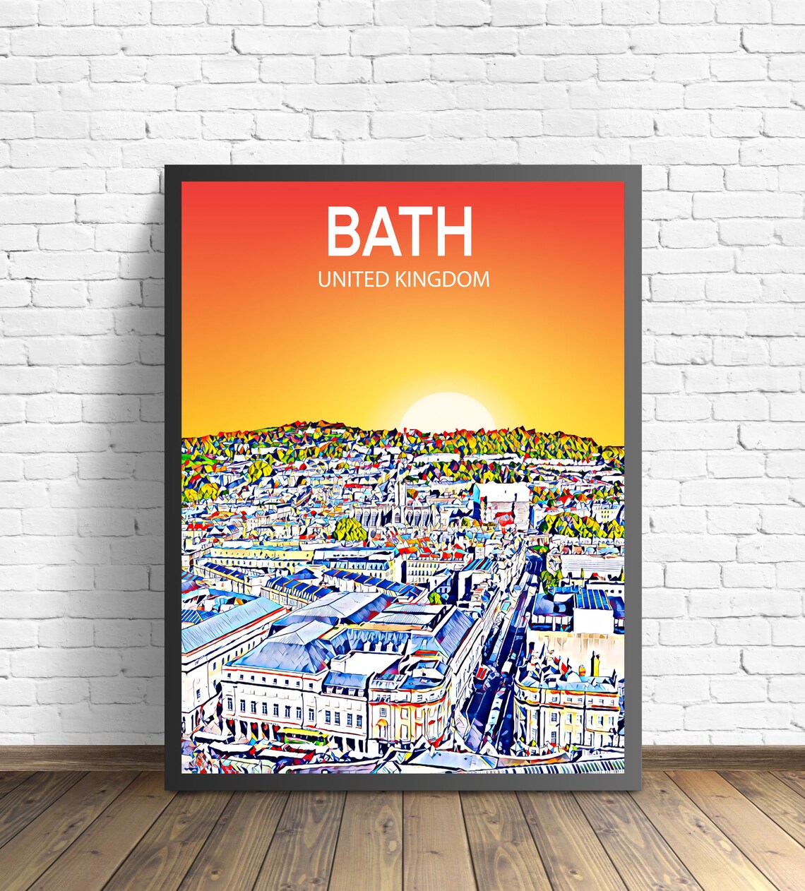 Bath United Kingdom Sunset Skyline Georgian Art Travel Poster