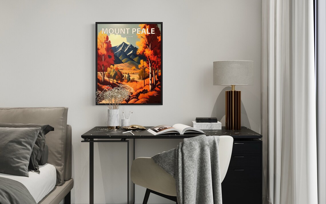 Mount Peale Utah Snowy Summit Winding Road Aspen Grove Art Poster - Image 2