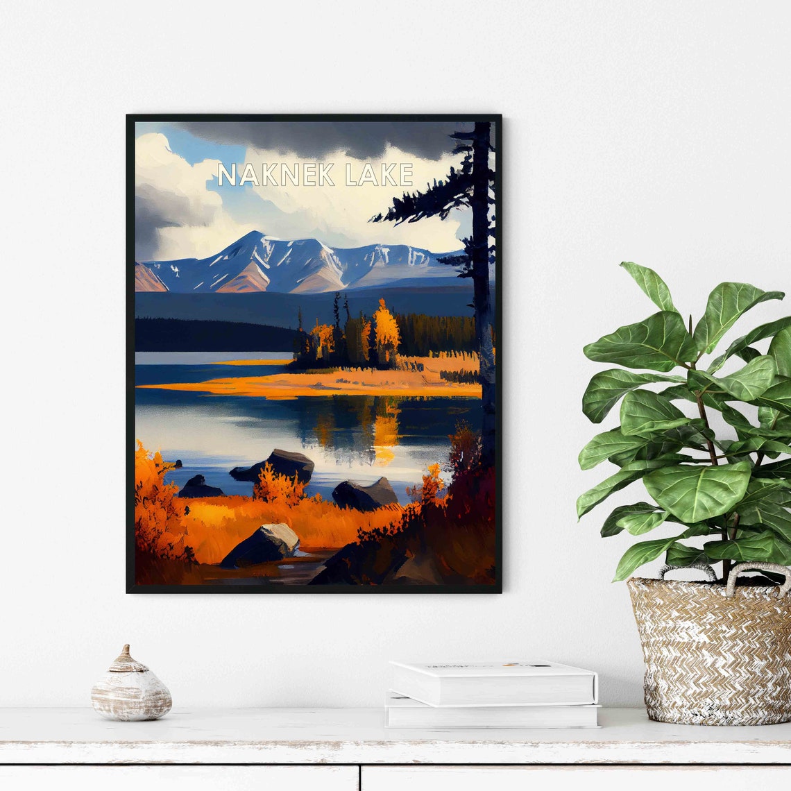 Naknek Lake Alaska Retro Poster with Mountain Peaks and Autumn Tundra - Image 3