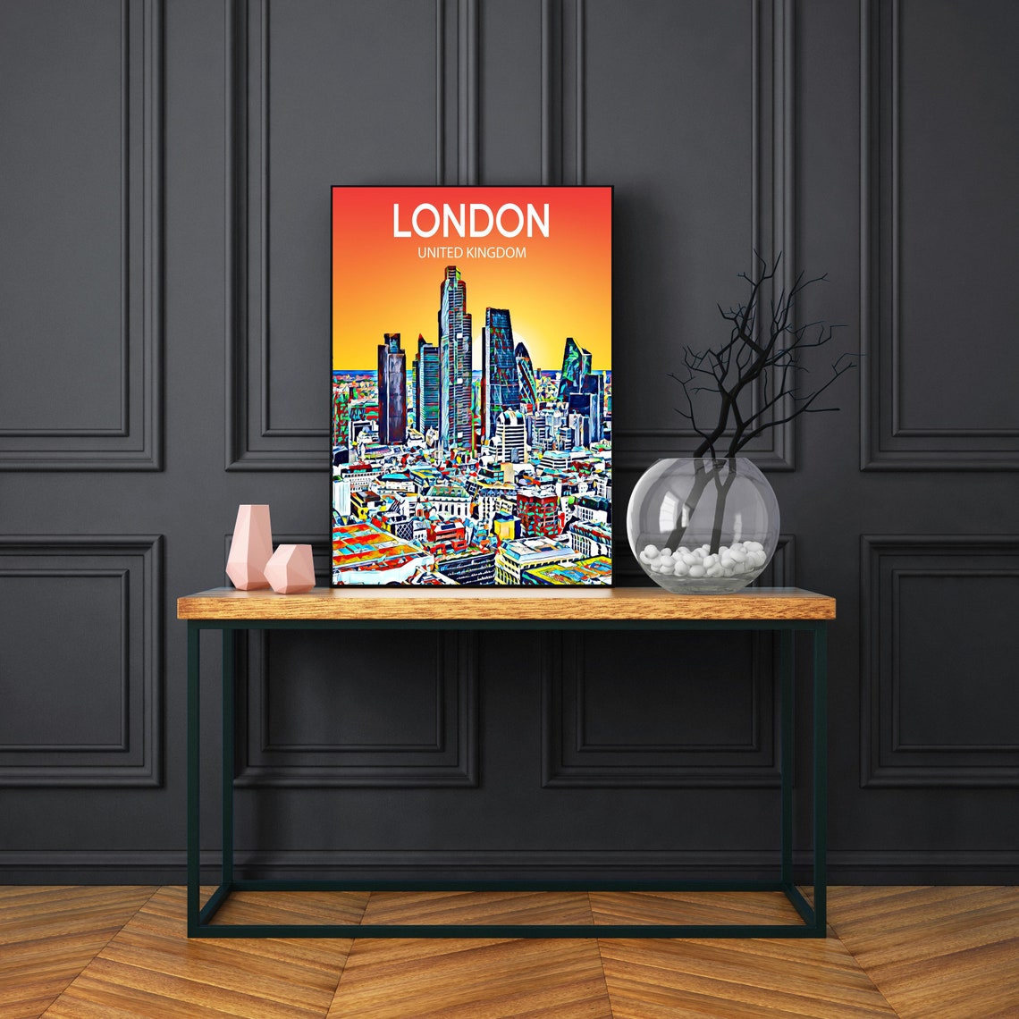 London United Kingdom Colorful Sunset Skyline Modern City Poster - Image 3