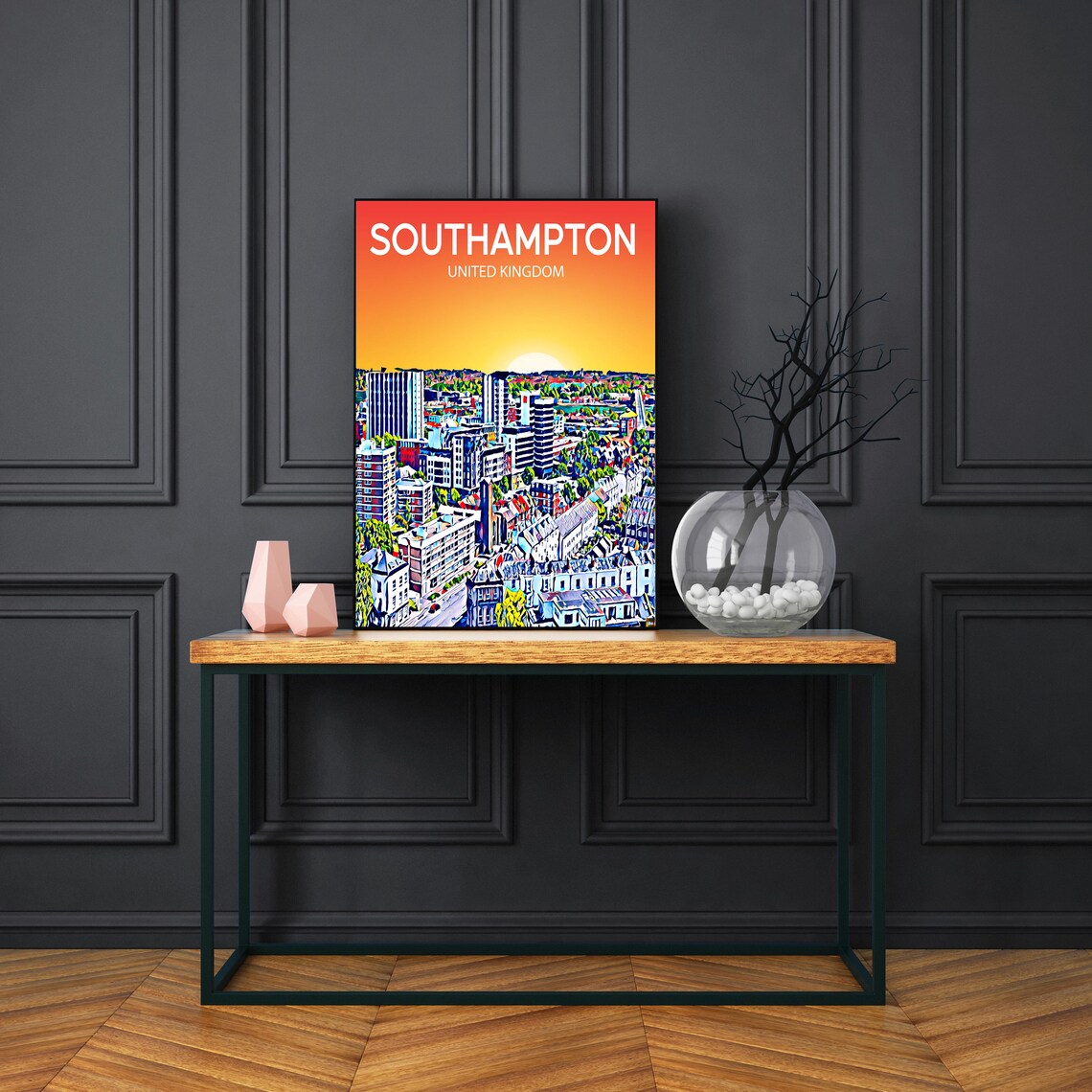 Southampton United Kingdom Sunset Skyline Modern City Art Poster - Image 3