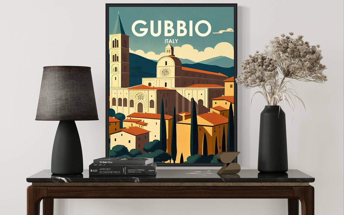 Gubbio Italy Medieval Hilltop Town Cathedral Vintage Travel Poster - Image 3