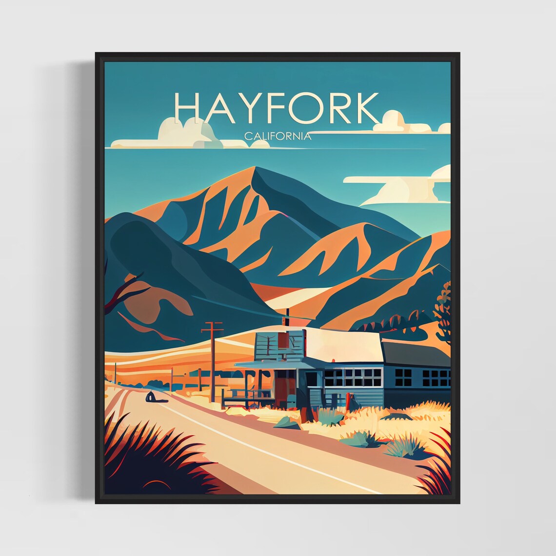 Hayfork California Mountain Roadside Americana Retro Travel Poster