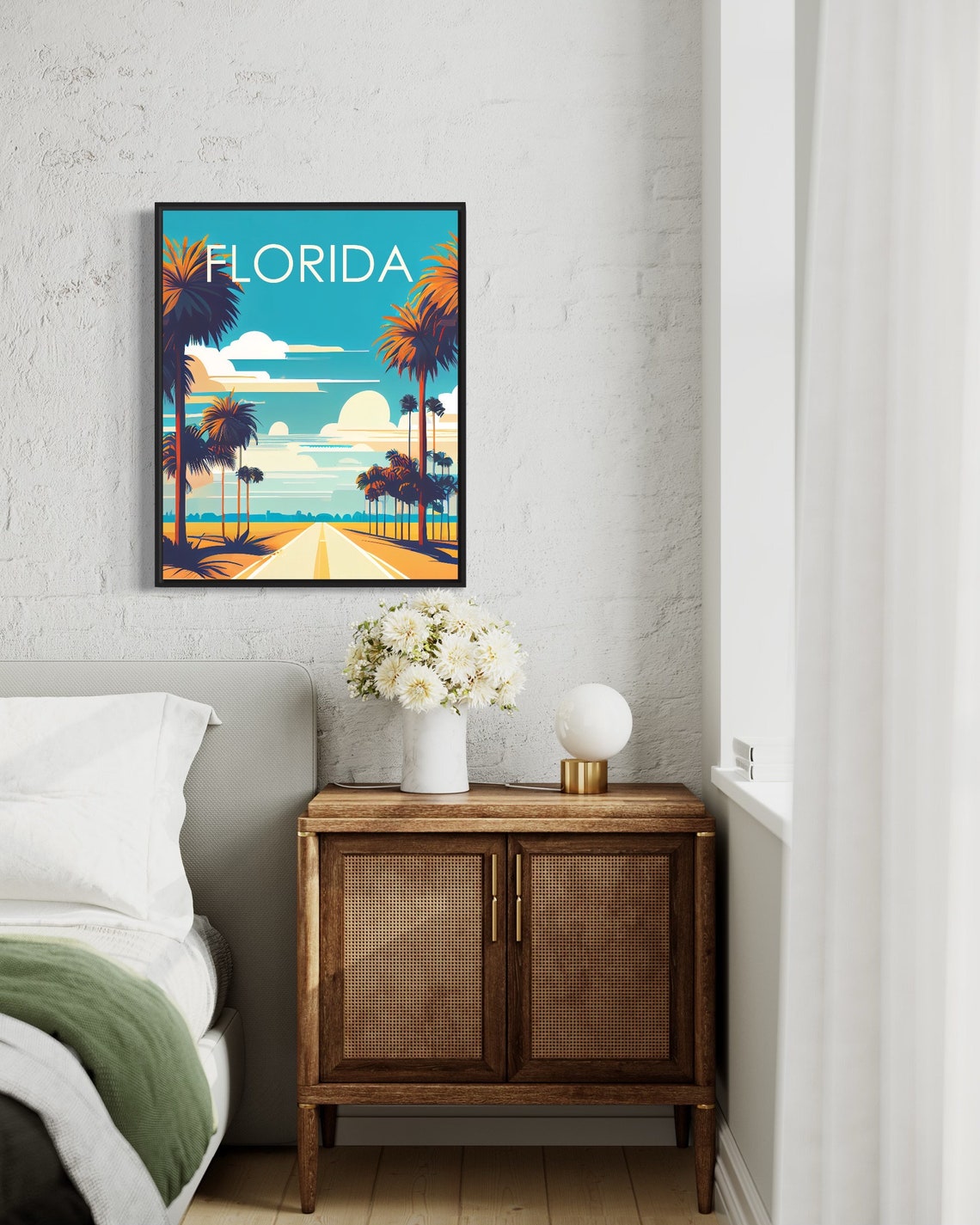 Florida Sunset Palm Tree Lined Highway Road Retro Travel Poster - Image 3