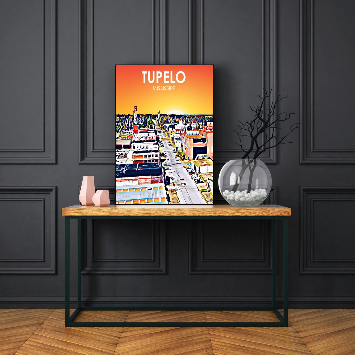 Tupelo Mississippi Sunset Downtown Aerial Cityscape Travel Poster - Image 3