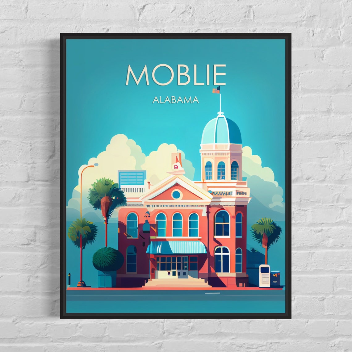 Mobile Alabama Historic Courthouse Building Retro Art Poster