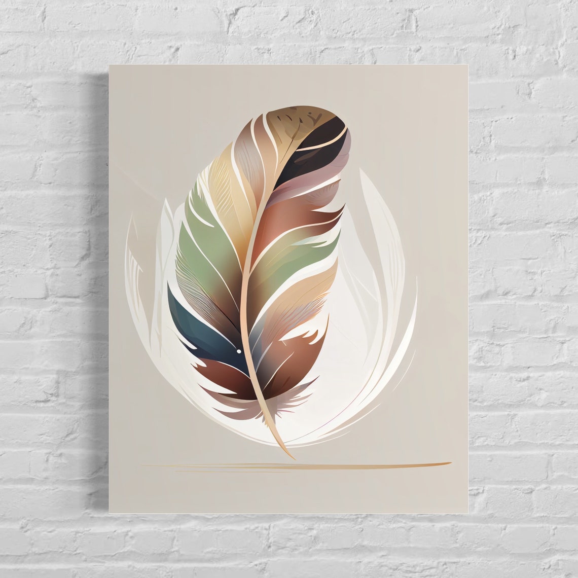 Multicolor Bird Feather Drifting in Minimal Watercolor Art Poster