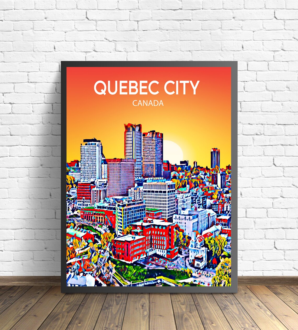 Quebec City Canada Sunset Skyline Old Town Urban Towers Art Poster