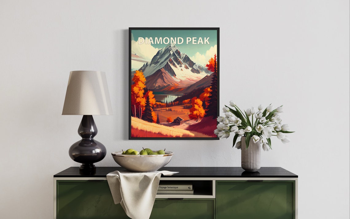Diamond Peak Idaho Alpine Mountain Autumn Foliage Cabin Poster - Image 3