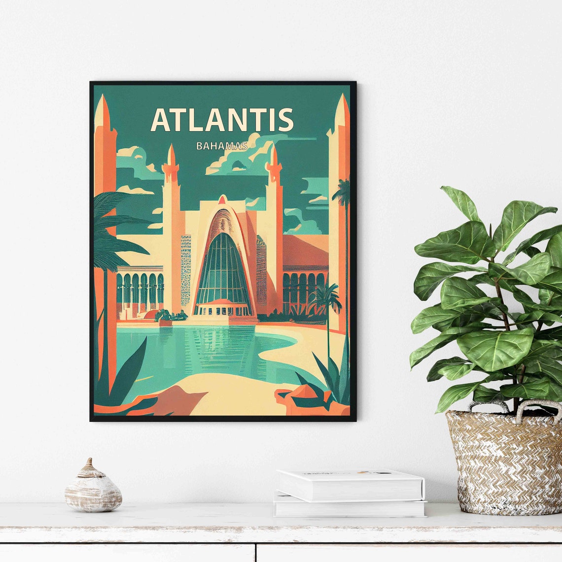 Atlantis Bahamas Paradise Resort Palace Vintage Travel Poster - Image 2