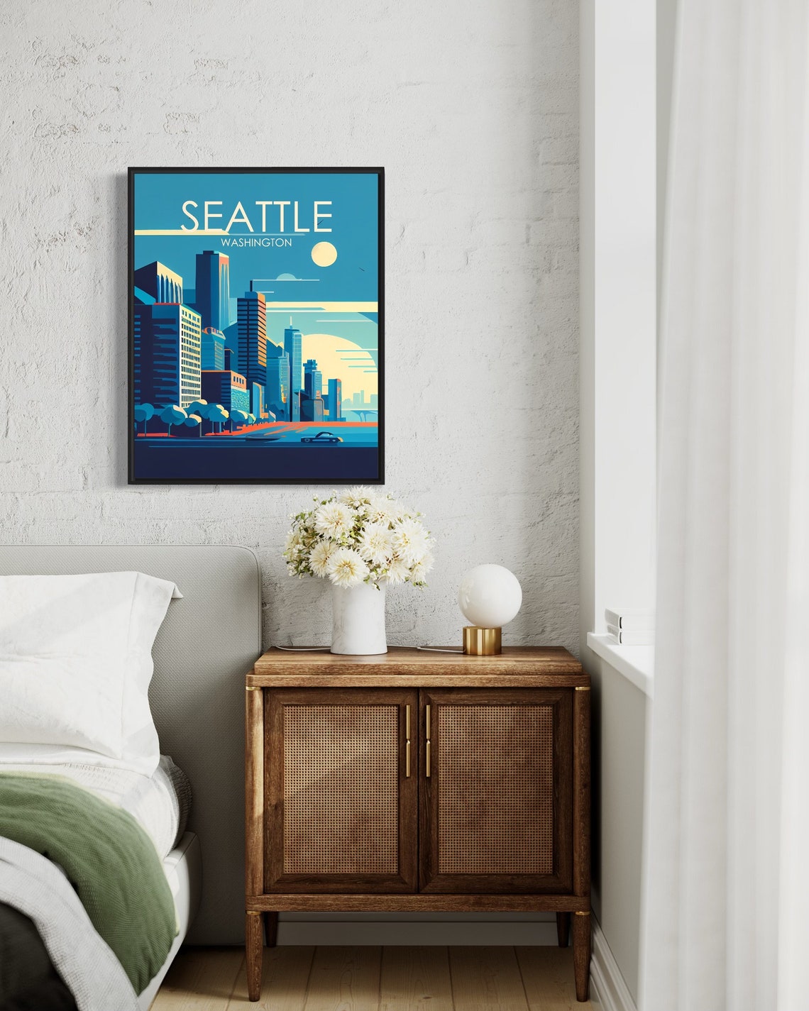 Seattle Washington Art Deco Downtown Skyline at Sunset Poster - Image 3