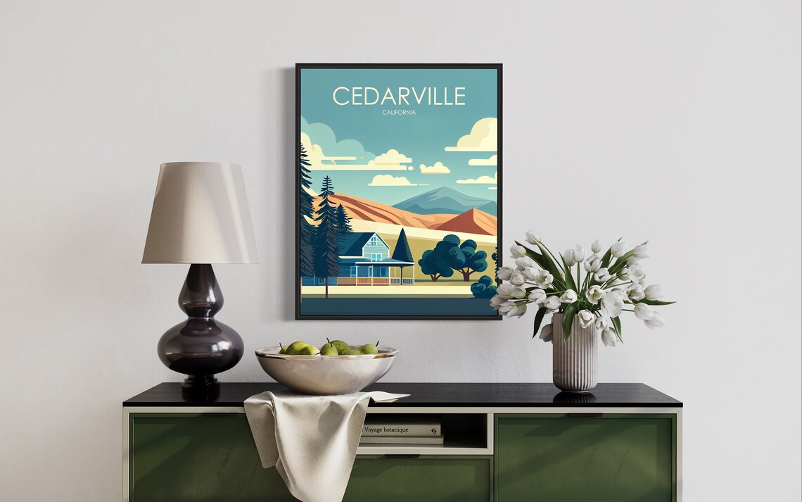 Cedarville California Country Farmhouse Golden Hills Retro Poster - Image 3