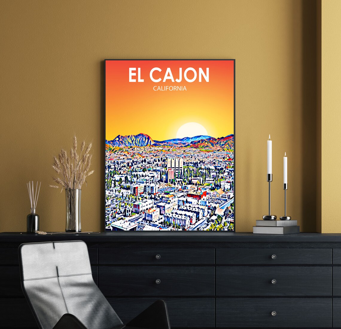El Cajon California Art Poster Sunset Landscape Poster Print El Cajon City Wall Art United States Colorful Skyline Sketch Photo - Image 2