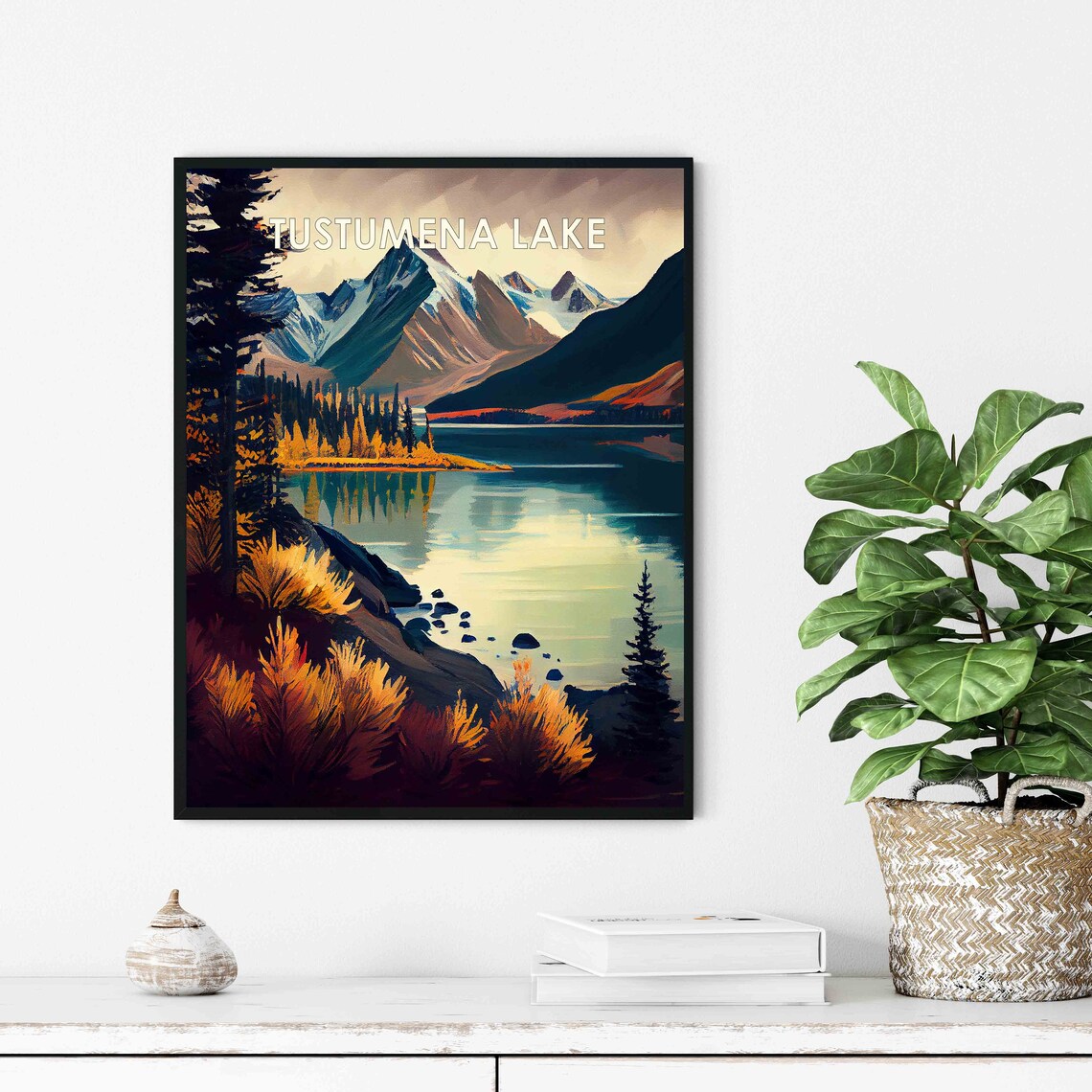 Tustumena Lake Alaska Snowcapped Mountains Autumn Glow Poster - Image 3