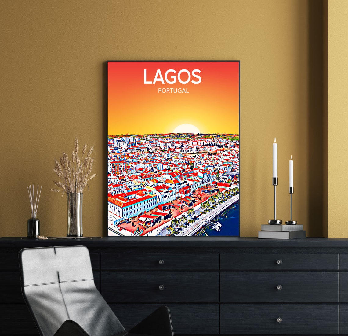 Lagos Portugal Marina Sunset Skyline Vibrant Cityscape Art Poster - Image 2