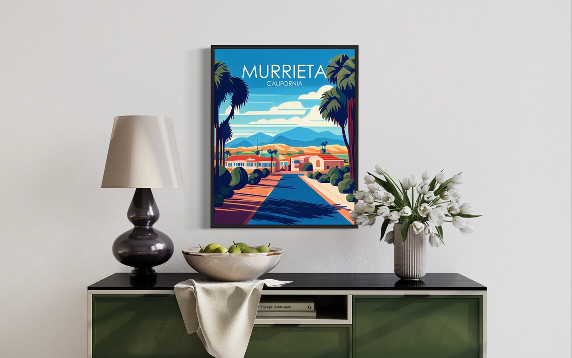 Murrieta California Retro Street Poster with Palms and Hills - Image 2