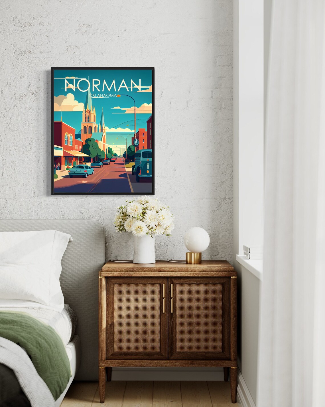 Norman Oklahoma Historic Downtown Church Retro Street Travel Poster - Image 3
