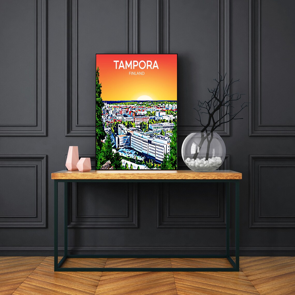 Tampora Finland Sunset Skyline Colorful City Art Poster Design - Image 3