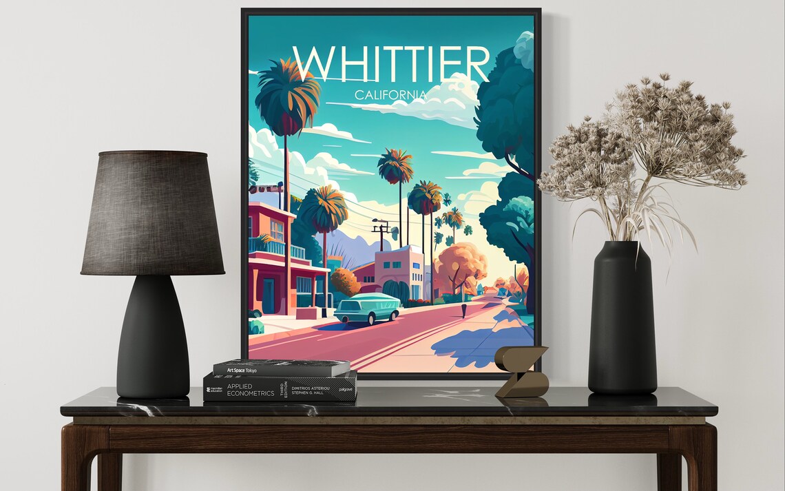 Whittier California Palm Street Classic Car Retro Travel Poster - Image 3