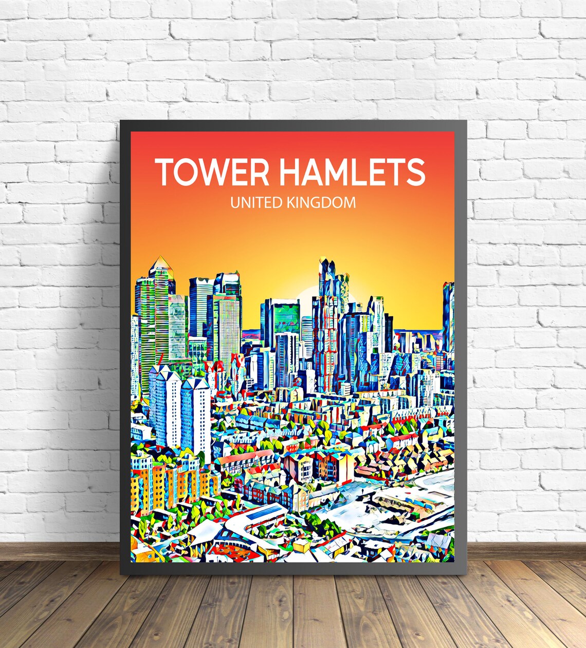 Tower Hamlets United Kingdom Sunset Skyline City Travel Poster