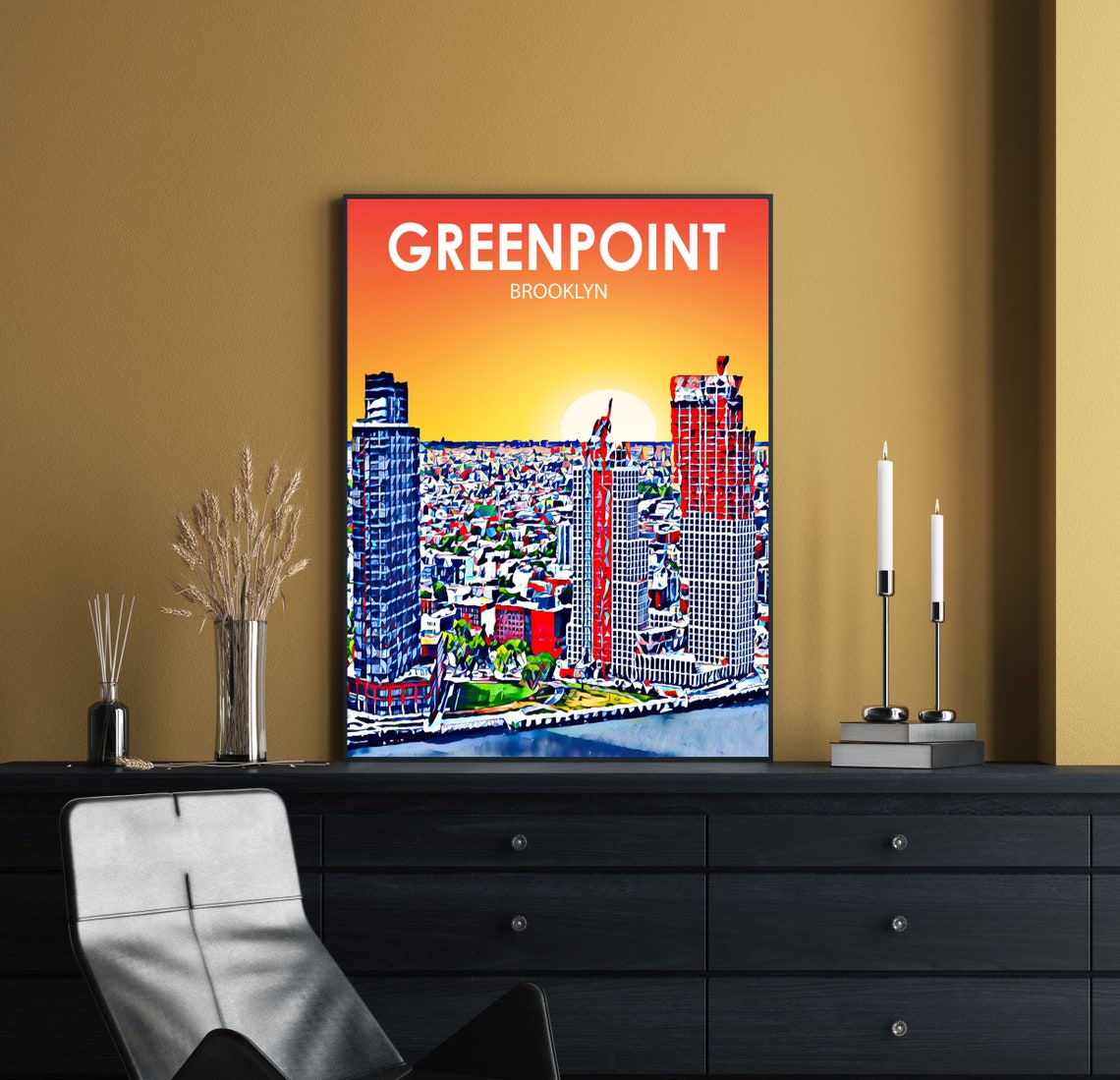 Greenpoint Brooklyn Sunset Waterfront Towers Aerial Skyline Poster - Image 2