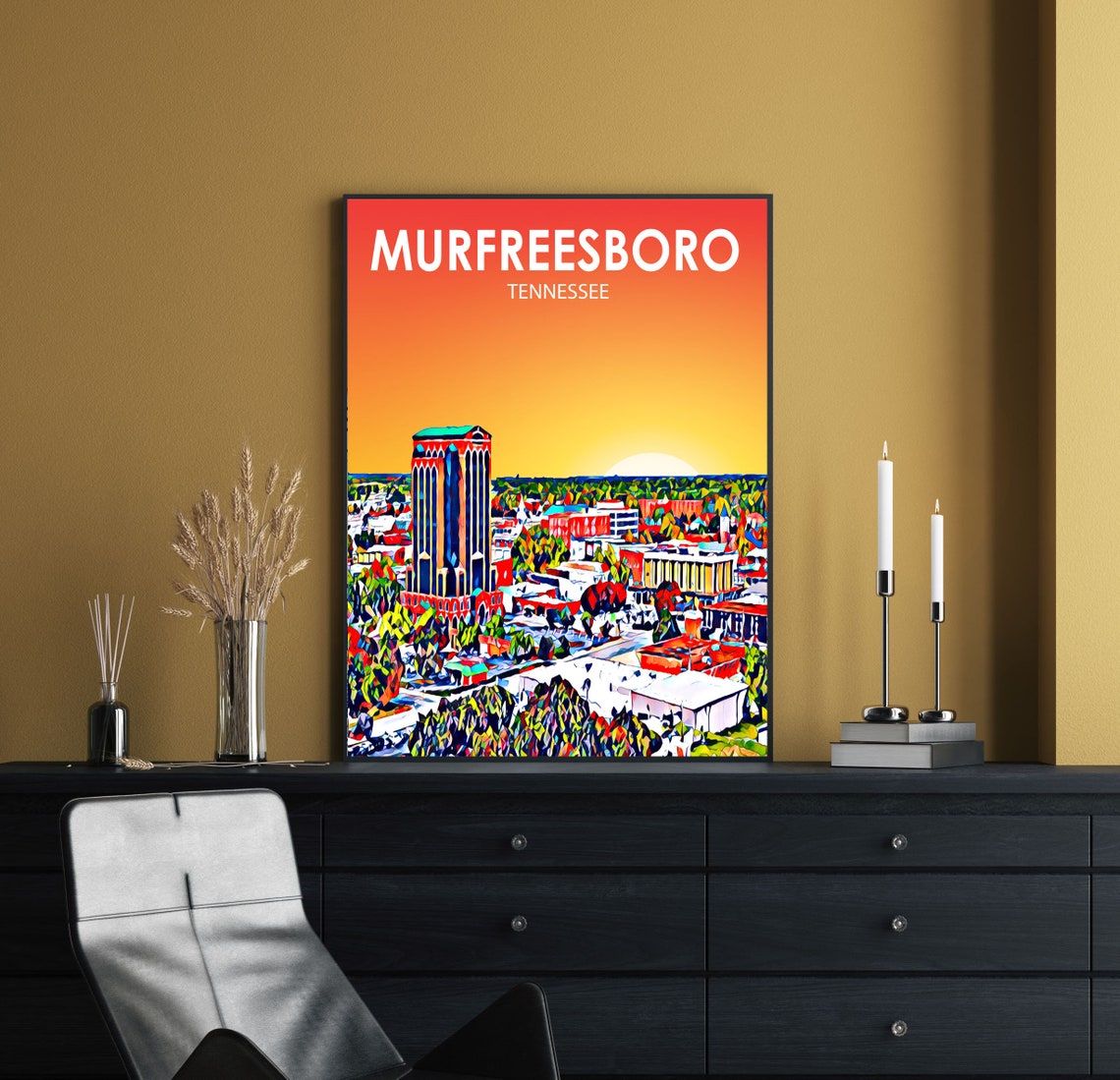 Murfreesboro Tennessee Sunset Downtown Skyline Night Art Poster - Image 2