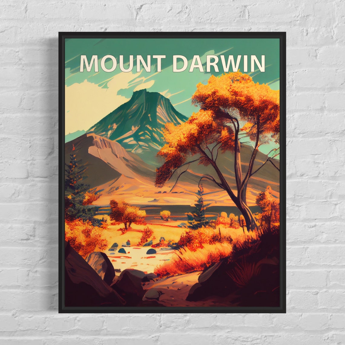 Mount Darwin Green Summit Meadow Autumn Colors Retro Travel Poster