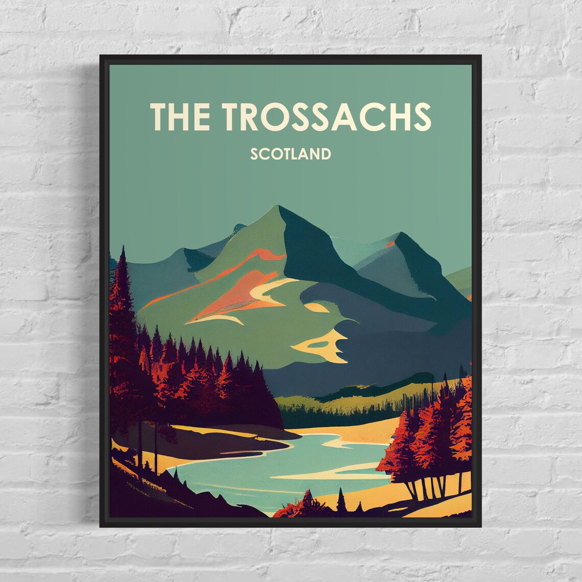 The Trossachs Scotland Mountain Lake Red Autumn Trees Travel Poster