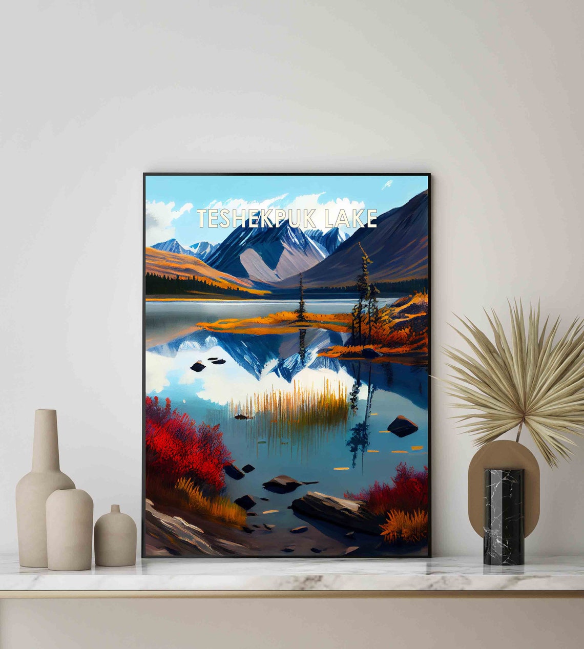 Teshekpuk Lake Alaska Retro Poster with Mountain Reflections in Autumn - Image 2