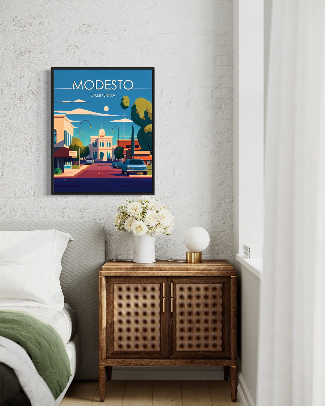 Modesto California Retro Downtown Street Sunny Day Travel Poster - Image 3