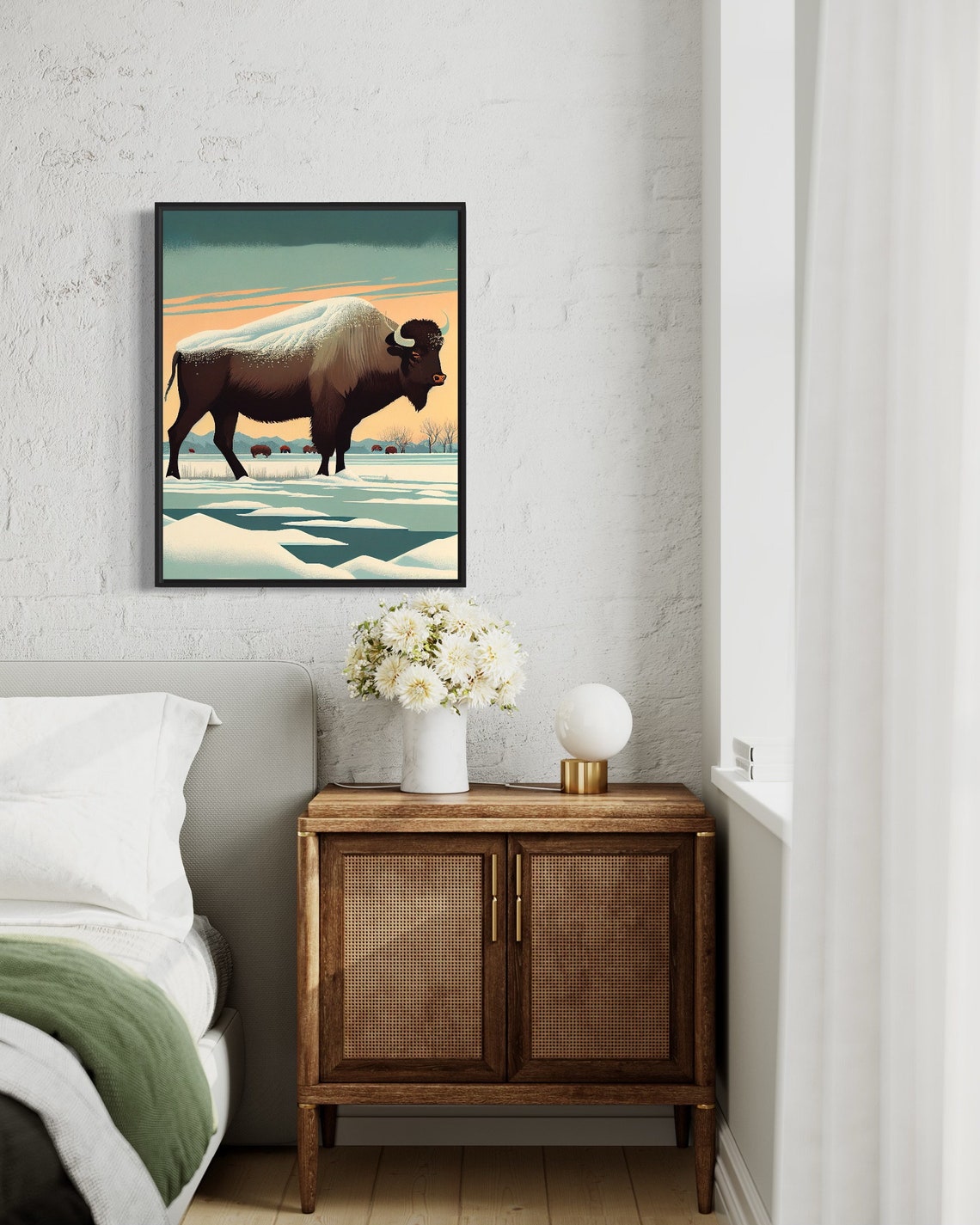 Snow Covered Bison Winter Frozen Prairie Majestic Wildlife Scene Poster - Image 3