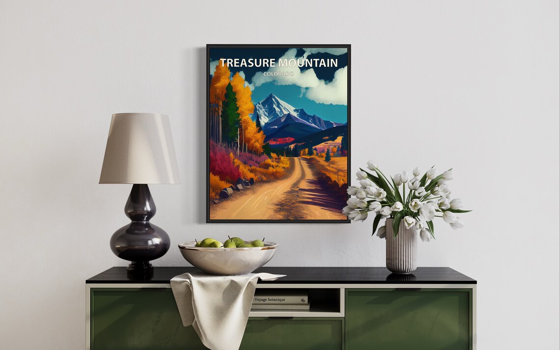 Treasure Mountain Colorado Autumn Aspen Snow Peak Landscape Poster - Image 3