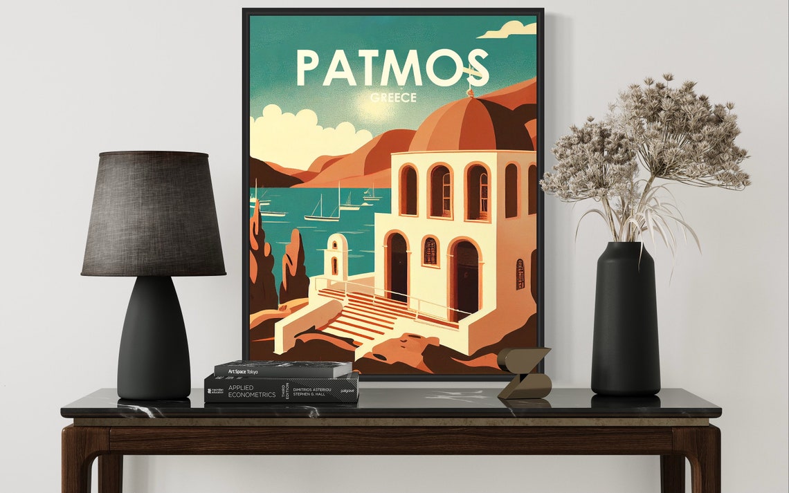 Patmos Greece Monastery Church Seaside Vintage Minimal Travel Poster - Image 2