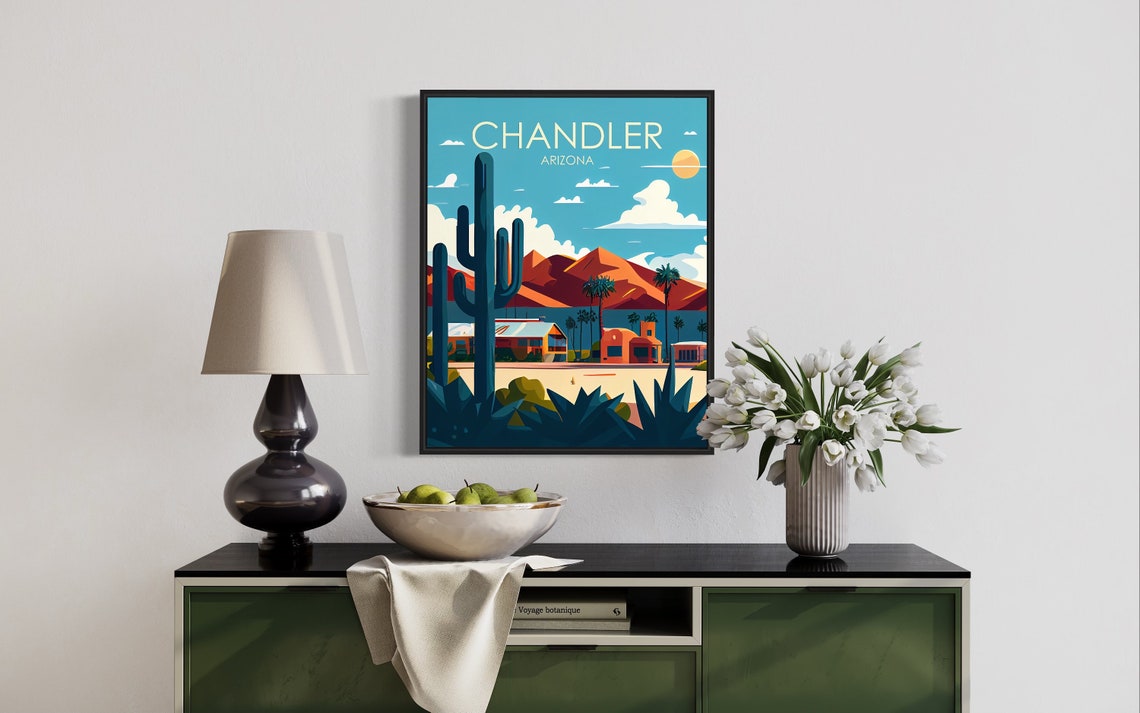 Chandler Arizona Poster with Saguaro Cactus and Desert Ranch - Image 3