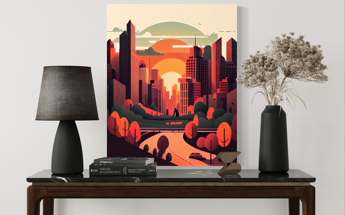 Atlanta City Skyline at Sunset Warm Retro Illustration Poster - Image 2