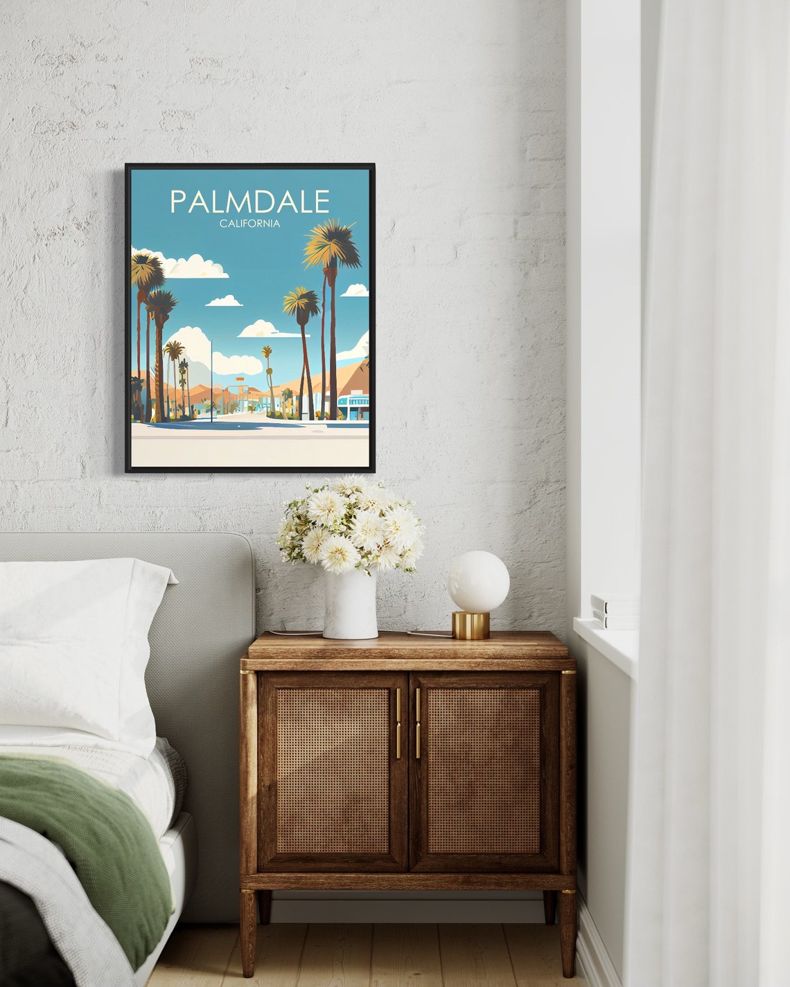 Palmdale California Palm Lined Avenue Sunny Sky Street Poster - Image 2