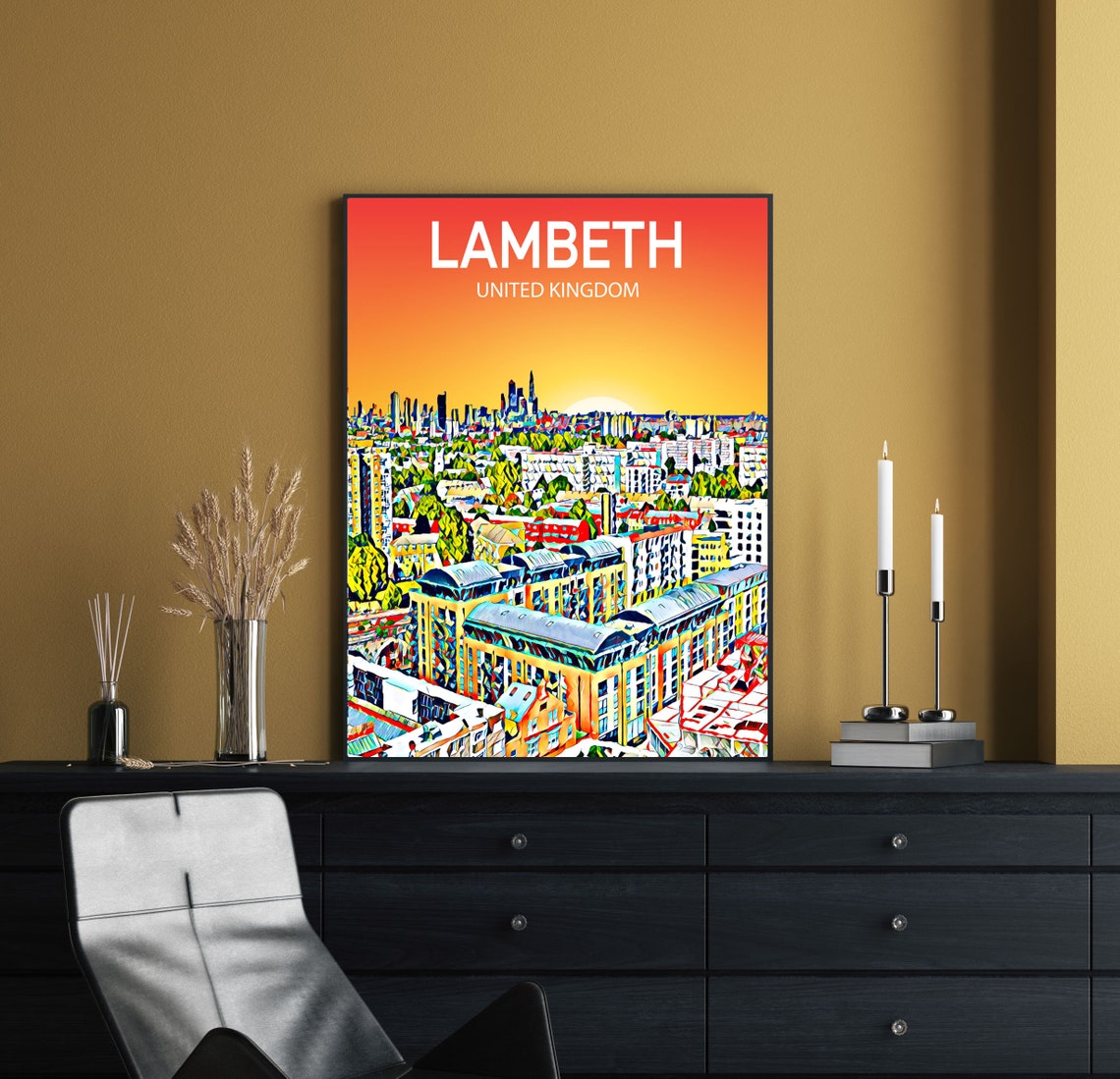 Lambeth London Shard Sunset Skyline Vibrant Cityscape Art Poster - Image 2
