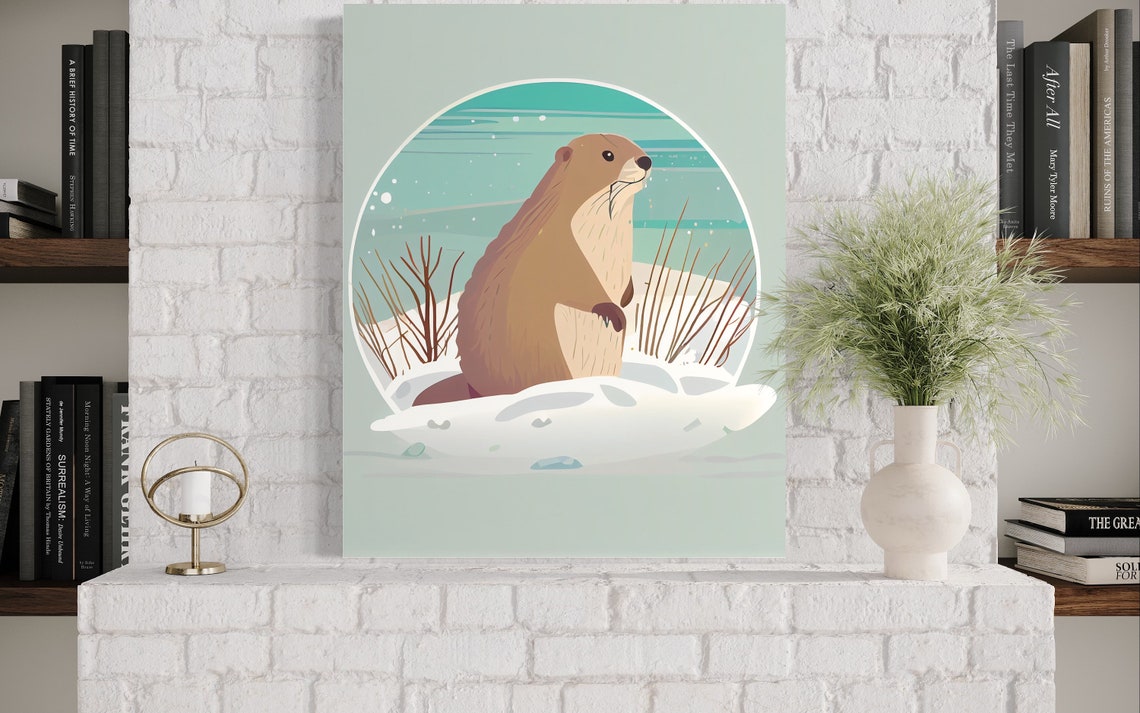 Groundhog Sitting in Snowy Meadow Winter Wildlife Art Poster - Image 3