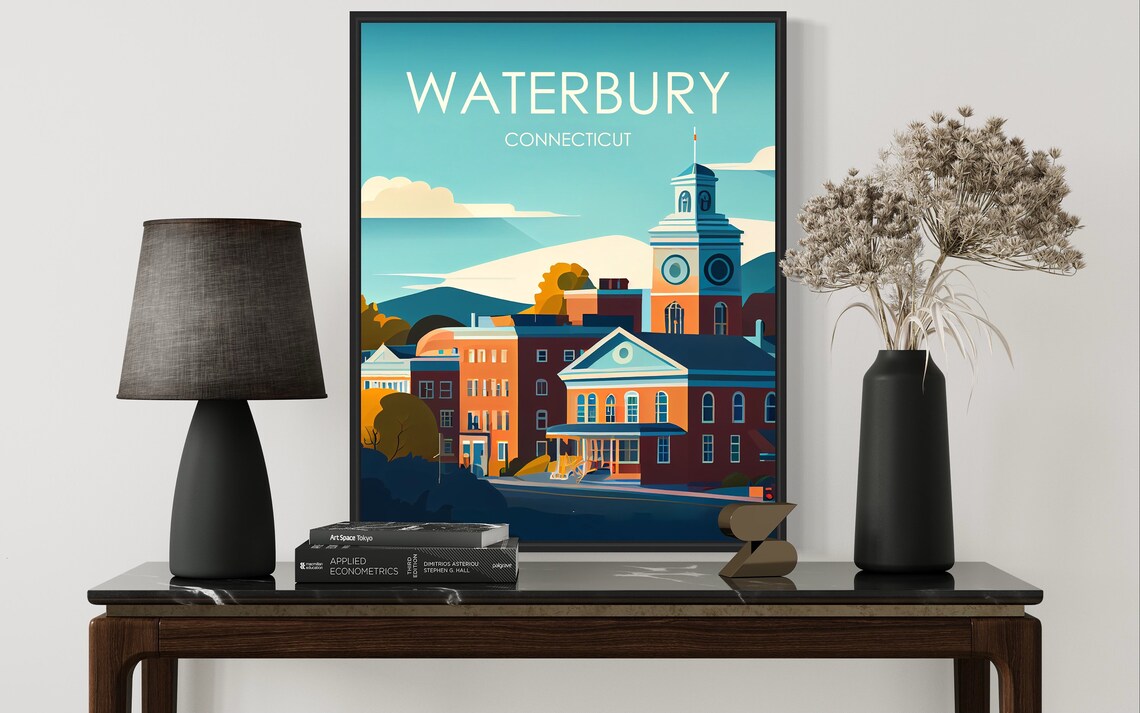 Waterbury Connecticut Historic Clock Tower Street Vintage Poster - Image 2