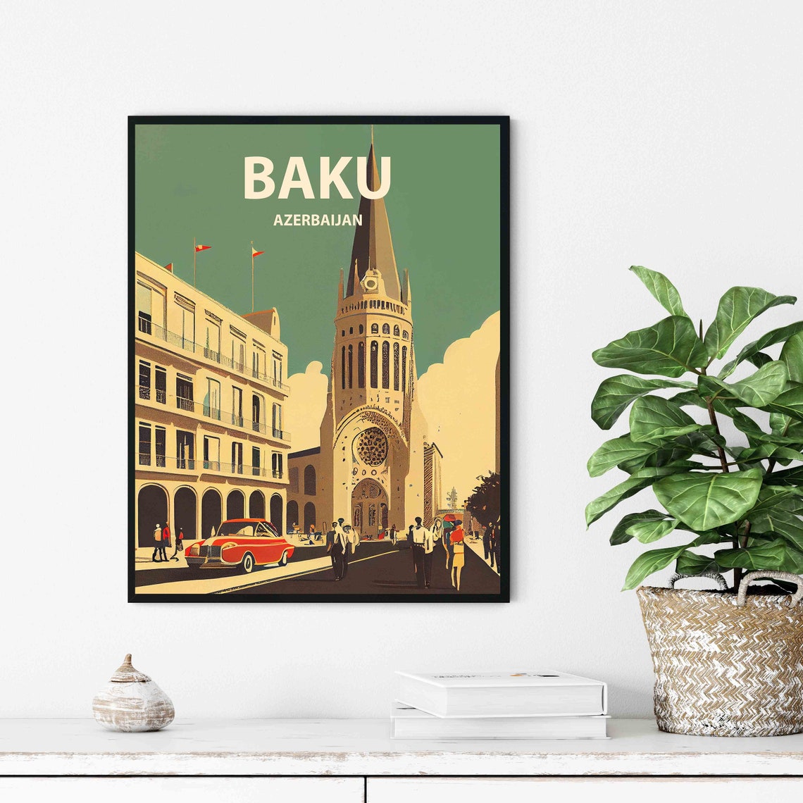 Baku Azerbaijan Retro Art Print Baku Wall Art Illustration Baku Vintage Minimal Design Poster - Image 3