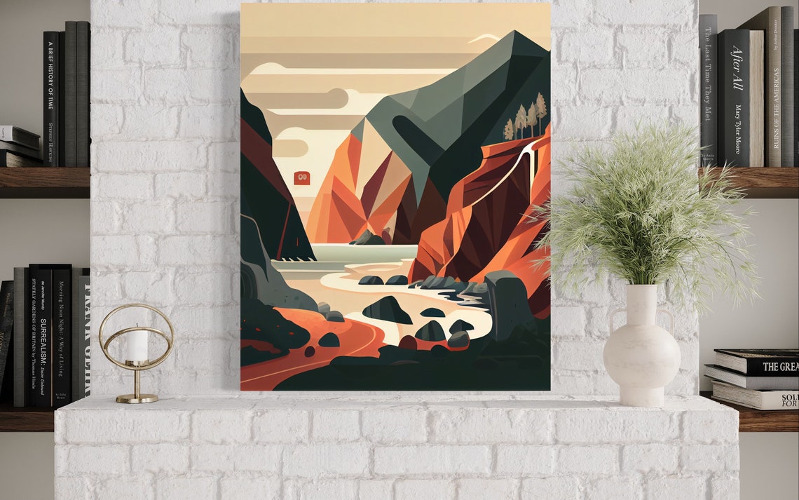 Geometric Red Rock Coastal Cliffs and Cove Minimal Landscape Poster - Image 3