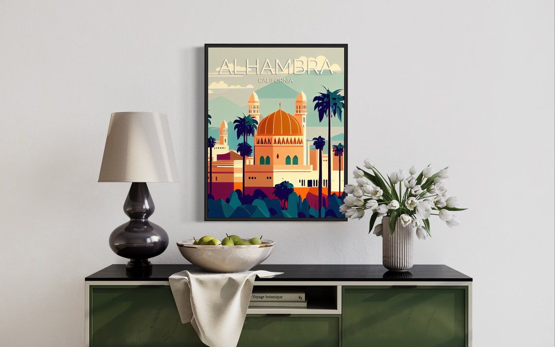Alhambra California Moorish Dome Landmark Retro Travel Poster - Image 3