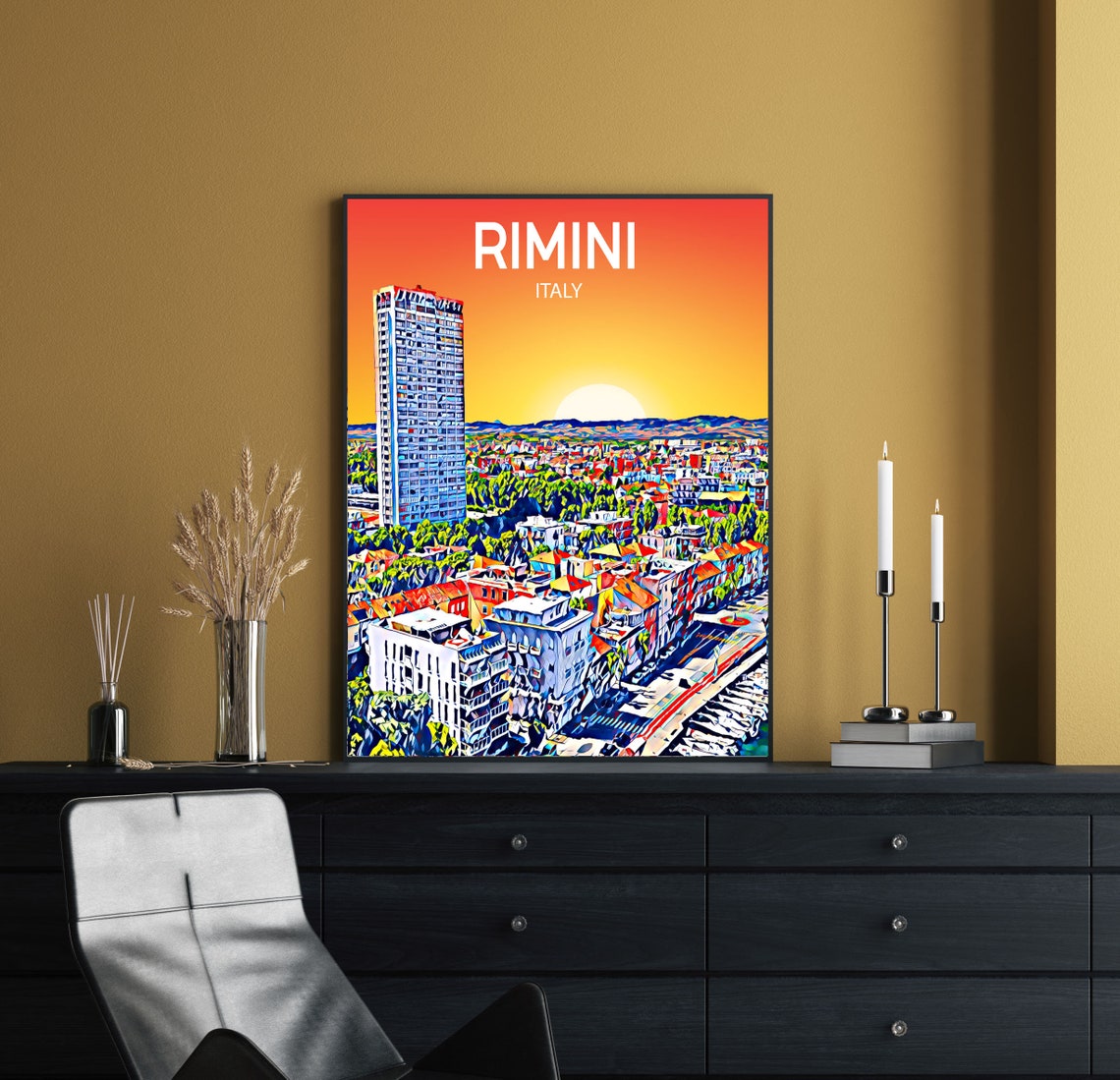 Rimini Italy Sunset Cityscape Beachfront Seaside Tower Art Poster - Image 2