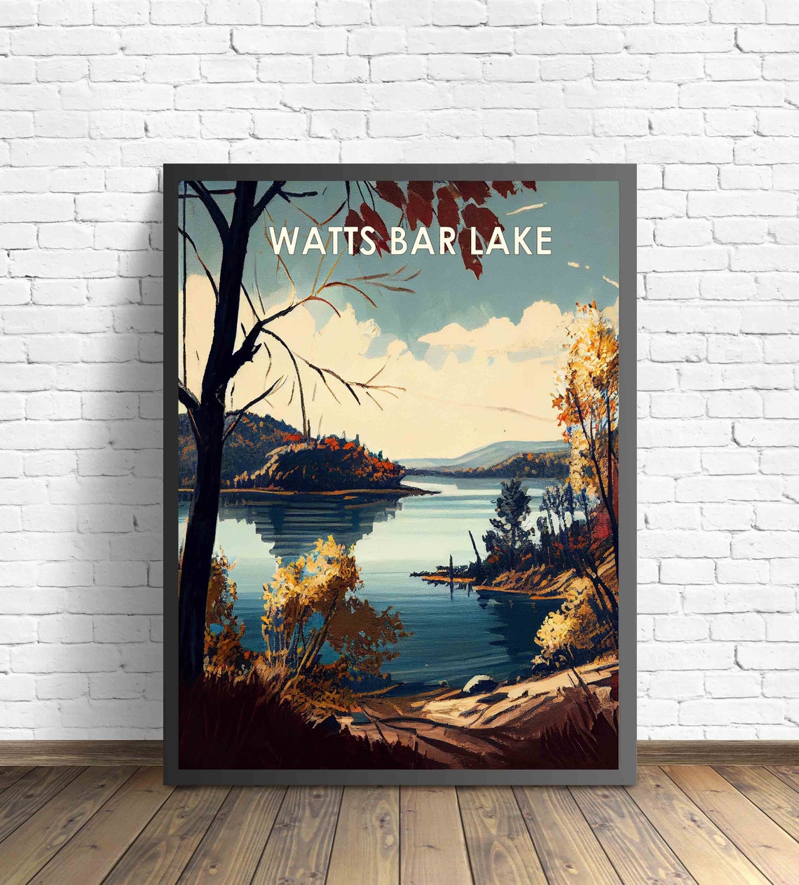Watts Bar Lake Tennessee Autumn Shoreline Serene Vintage Poster