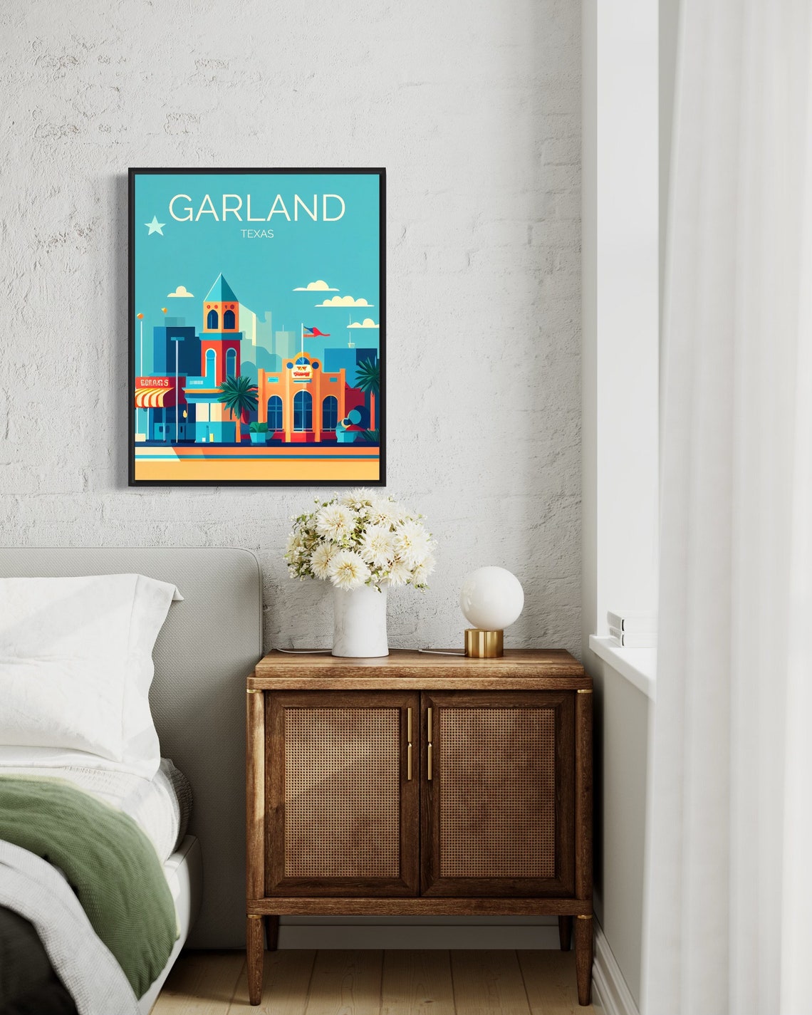 Garland Texas Downtown Clock Tower Retro Skyline Travel Poster - Image 2