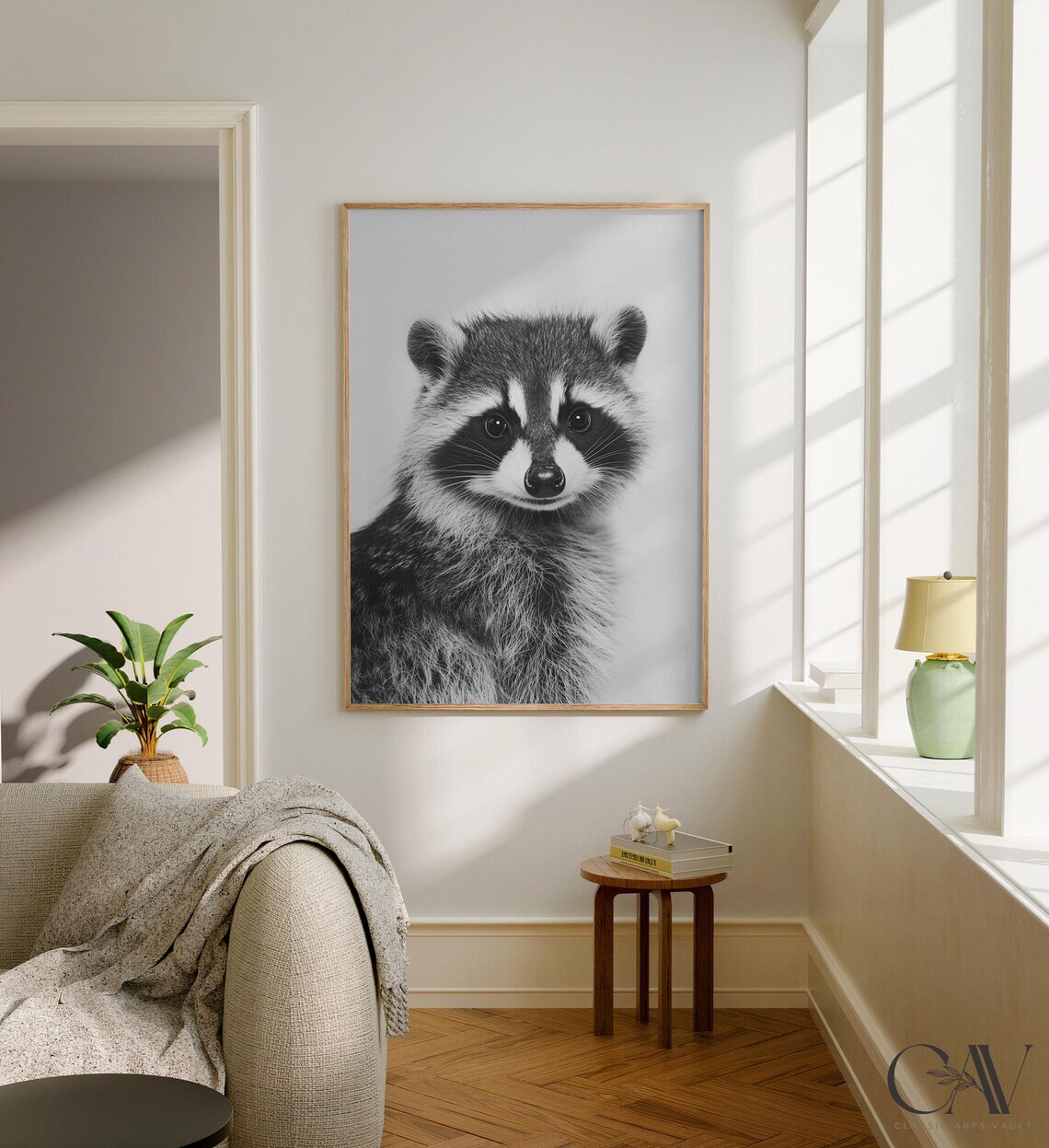 Black and White Baby Raccoon Portrait Cute Photography Poster - Image 2