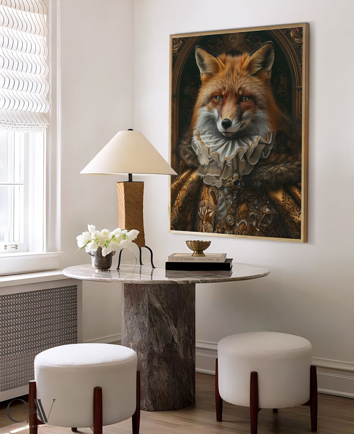 Red Fox Royal Renaissance Portrait Gold Brocade Ruff Wall Art - Image 4