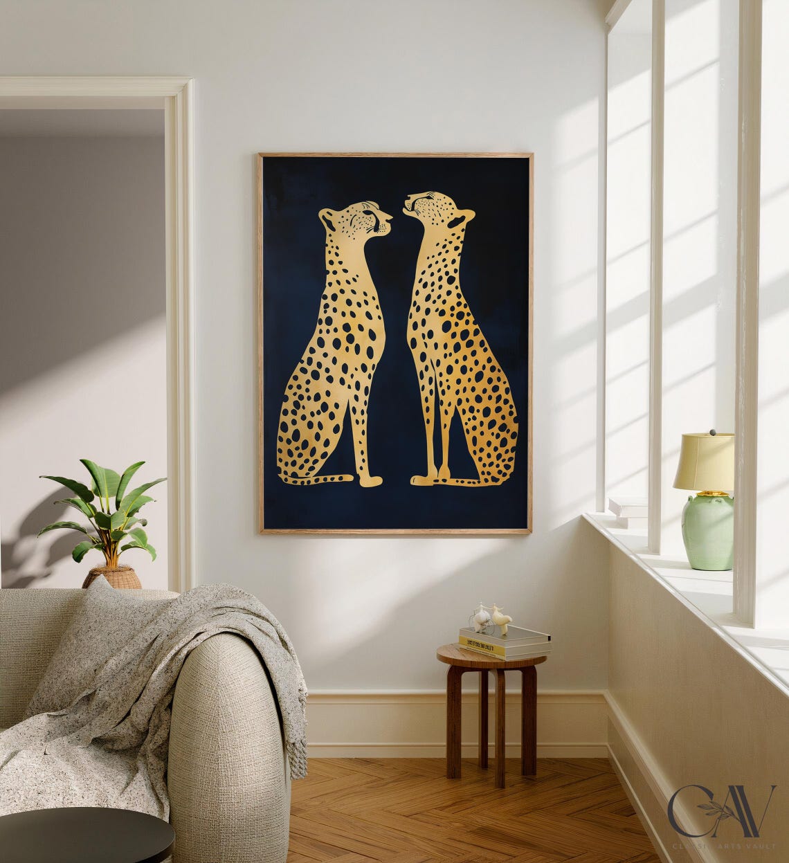 Two Gold Cheetahs Facing Each Other On Navy Minimalist Poster - Image 3